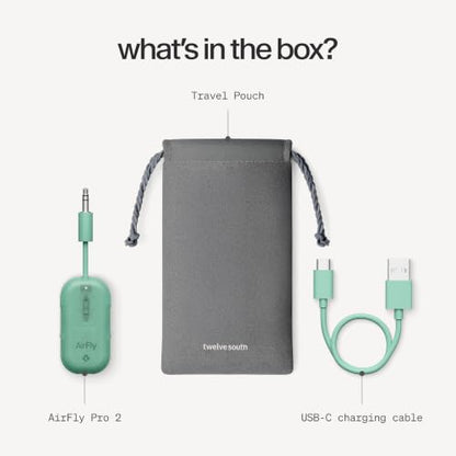 Twelve South AirFly Pro 2, Bluetooth Adapter, Pair 2 AirPods, Mint Ice | Pair 2 AirPods or Wireless Headphones – 3.5mm AUX Bluetooth Transmitter and Receiver for Cars, Boats, Treadmills, TVs & More - color: Mint Ice, style: AirFly Pro 2