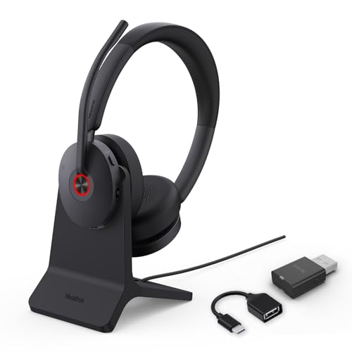 Yealink WH68 Hybrid ANC DECT&Bluetooth Wireless Headset with Adapter&Charging Stand, 492ft Rang Stereo Active Noise Cancellation Headphones