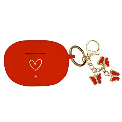 Compatible with Beat Studio Buds 2021, Soft Silicone Case with Gold Heart Pattern for Beats Studio Buds Case with Cute Butterfly Keychain for Girls Women (Red) - color: Red