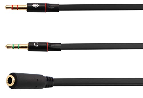 3.5mm Headphone Y Splitter - 4-Pole to 3-Pole 3.5mm Male Headset Mic & Stereo Audio Cable for PC - 20CM Black - color: Black