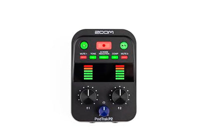 Zoom PodTrak P2 Podcast Recorder with 2 USB Mic Inputs & AI Noise Reduction | 2 USB Mic Inputs, 2 Headphone Outputs, Tone and Comp Effects, SD Card, Battery Powered