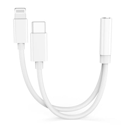 [Apple MFi Certified] Lightning/USB Type C to 3.5 mm Headphone Jack Adapter | 2-in-1 iPhone Headphone Adapter, iPhone Aux Adapter Converter Dongle Audio Cable for iPhone 17 16 15 14 13 12 11 XS XR X 8 7