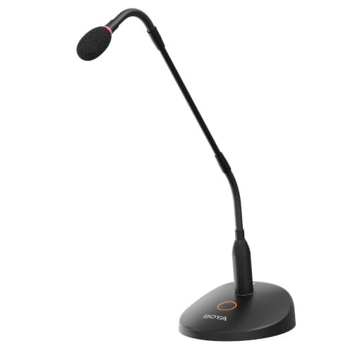 BOYA BY-GM18C Desktop Gooseneck Condenser Microphone with Base for Lecture | 18" Podium Microphones with Mute Button, LED Indicator, XLR Mic for Meetings Video Conferences Streaming