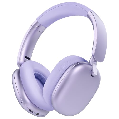 C6 Active Noise Cancelling Headphones, Wireless Over Ear Bluetooth Headphones, 60H Playtime, Lightweight Folding Deep Bass Comfort Fit Ear Cups Headset with Mic for iPad/Travel/PC/Home Purple - color: Purple