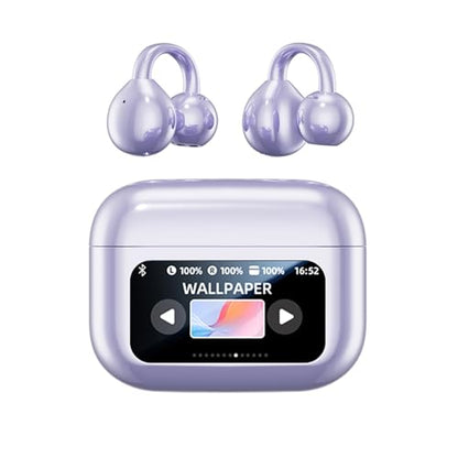 Piluyaa Clip-on Earbuds, Open Ear Earbuds with LCD Touchscreen Wireless Bluetooth 5.4, Lightweight M100 Open Ear Headphones with C-Shaped Bridge, Slim Hook,48H Battery, for Sports, Fitness (Purple) - color: Purple