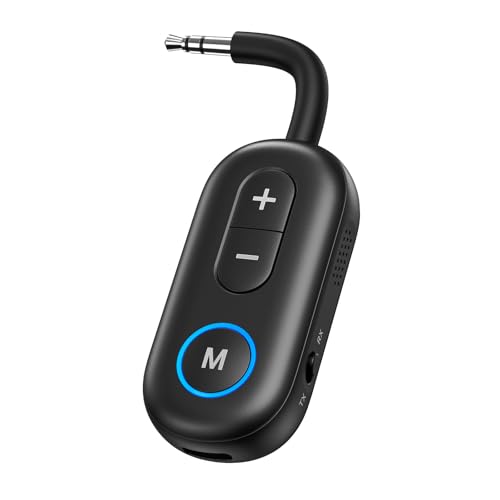 LOFICOPER Bluetooth 5.3 Transmitter Receiver, 3.5mm Aux Adapter, 33ft Range | Hands-Free Driving, 14H Battery Life in RX, Low Latency, Stable Connection, for Airplane, Car, Headphones, Home Stereo, TV - color: Black