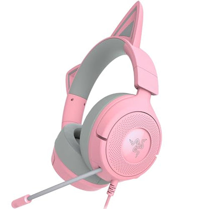 Razer Kraken Kitty V3 X Wired Gaming Headset, Kitty Ears, Pink | HyperClear Cardioid Mic, 40 mm Drivers, 7.1 Surround Sound, Comfy Ear Cushions, Cross-Platform via 3.5mm PC, PS5, Xbox - color: Quartz Pink