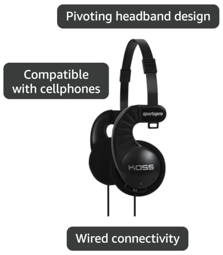 Koss Sporta Pro On-Ear Headphones, Black, Retro 90s Style, Wired Plug | Unique Folding Design, 3.5mm Jack