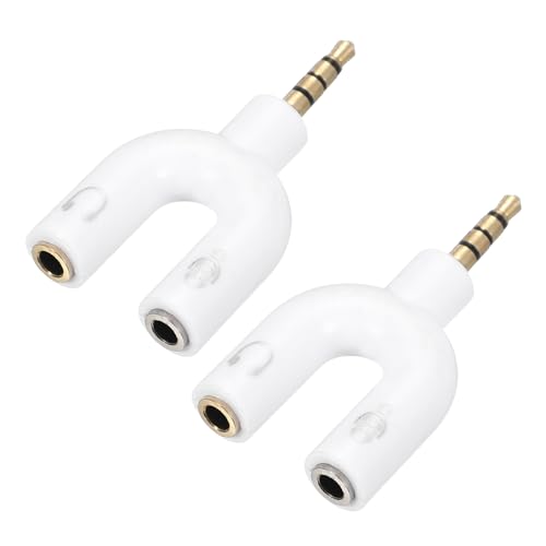 MECCANIXITY 2Pcs Headset Mic Splitter Adapter, 3.5mm Male to Dual Female Y Splitter Microphone and Audio Jack Adapter for PC Laptop Smartphone, White - color: White