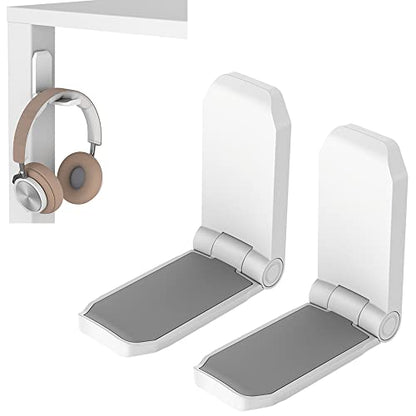 KIWIFOTOS 2 Pack Adhesive Desk Headphone Hanger, PC Gaming Headset Holder Stand, Adhesive Holder Mount for Wall, Foldable Headphones Hook Mount Under Desk - White,Two Pack - color: 2PC Adhesive White