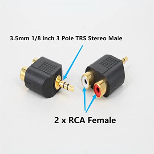3.5mm Stereo to 2-RCA Splitter Audio Adapter Gold Plated 2pcs | 3.5mm TRS Male to Dual RCA Female Jack Y Plug Audio Converter