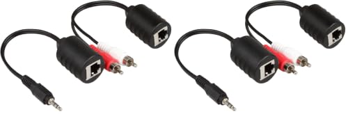 Stereo DC3.5mm Stereo and RCA Red White Audio Signal Balun Over Cat5/6 Cable (Pack of 2) - size: 8 inches (Pack of 2)