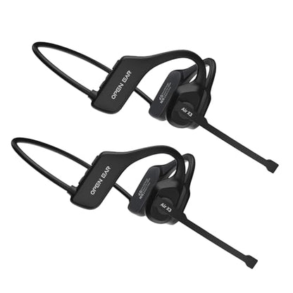 Open Ear Air X3 Bone Conduction Headset with Mic, Dual Connect Wireless Headphones, Noise Cancelling Wireless Headset with Mute Button, Designed for Truck Driver, Meeting, Home Office - color: 2pc*Black