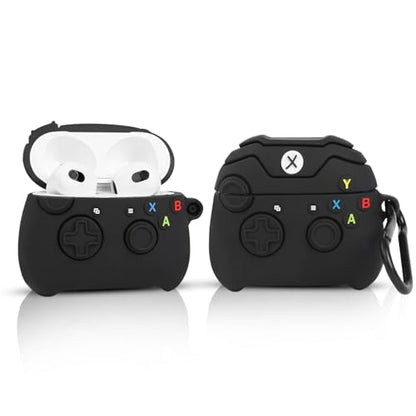 (2Pack+Cleaner Pen) XMBYGY Case for Apple AirPods 3rd Generation Wireless Earbuds with Cleaning Pen Kit, Silicone Cute Charging Case Shockproof Protective Cover and Carabiner for AirPods 3 (GPDBK+WT) - color: GPDBK+WT