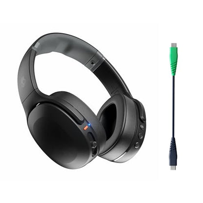 Skullcandy Crusher Evo Wireless Bluetooth Headphones with Extra USB-C Charging Cable, Multi-Sensory Bass, Noise Isolating Over-Ear Fit, 40 Hours Battery, Microphone for iPhone Android - True Black - color: True Black
