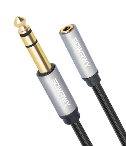1/4 inch to 3.5mm Female Headphone Extension Cable (6.35mm to 3.5mm Adapter) - 1/8 Inch TRS Stereo Audio Jack Converter, 1 Feet / 2-Pack - Compatible with Mixer, Guitar, Amplifier, Speaker - color: 3.5 female to 6.35 male