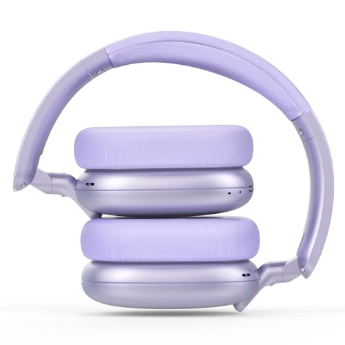 C6 Active Noise Cancelling Headphones, Wireless Over Ear Bluetooth Headphones, 60H Playtime, Lightweight Folding Deep Bass Comfort Fit Ear Cups Headset with Mic for iPad/Travel/PC/Home Purple - color: Purple