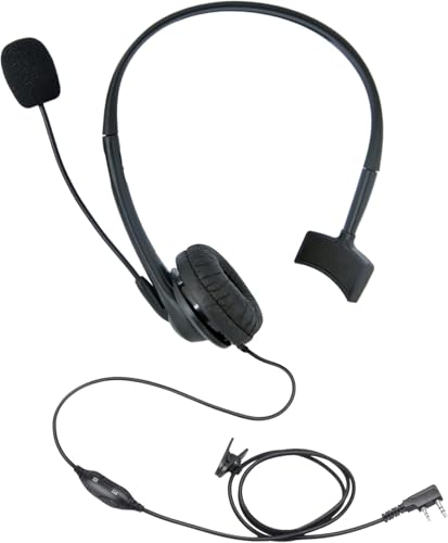 Walkie Talkie Headphones with Microphone, Monaural, Black, Wired, 2 Pin for Walkie Talkies, PTT Microphones, 1 Pack - size: Pack 1