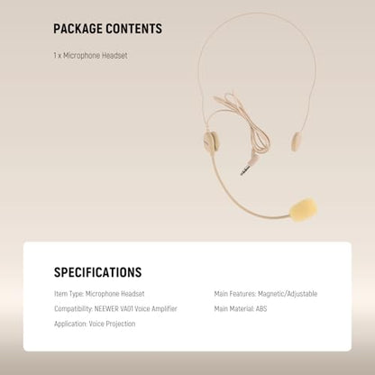 NEEWER Microphone Headset, Mono Track for Wired Voice Amplifier, Standard 3.5mm TRS Connector Jack Head Mic Plug for Teachers, Fitness Coaches, Tourism Guides, Public Speakers, LM9