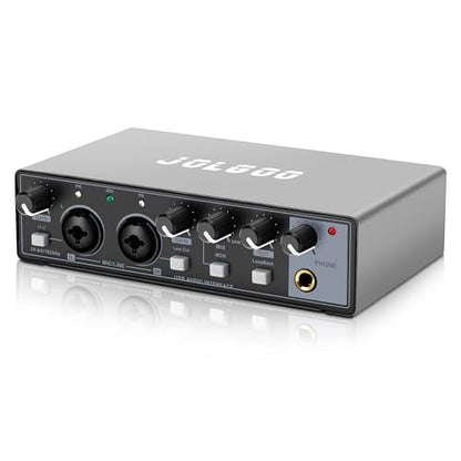 USB Audio Interface, Jolgoo 24-Bit/192kHz Plug & Play Recording Sound Card | 24-Bit/192kHz Resolution, Plug and Play, XLR Line In, Low Latency for PC Mac Smartphone