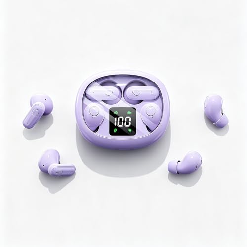 Wireless Earbuds, 2 in 1 Case(Mini Sleep Earbuds & Semi-In-Ear Headphones), Bluetooth Earphones with LED Power Display,Smallest Invisible Earbuds for Small Ears Canals Side Sleepers, Sports, Work - color: Purple