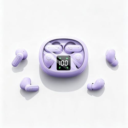 Wireless Earbuds, 2 in 1 Case(Mini Sleep Earbuds & Semi-In-Ear Headphones), Bluetooth Earphones with LED Power Display,Smallest Invisible Earbuds for Small Ears Canals Side Sleepers, Sports, Work - color: Purple