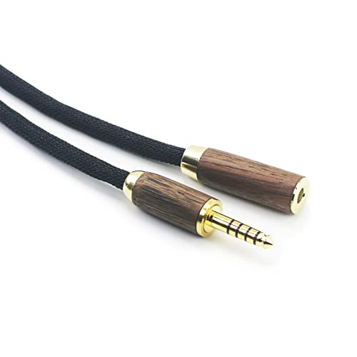NewFantasia 4.4mm Male to 4.4mm Female Balanced Headphone Audio Adapter Cable Extension Cord 6N OCC Copper Single Crystal Silver Plated Wire Walnut Wood Shell 1.5meters/4.9ft