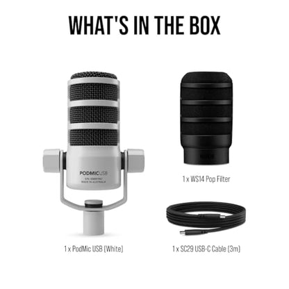 RØDE PodMic USB Dynamic Broadcast Microphone with XLR and USB Connectivity for Podcasting, Streaming and Content Creation (White) | XLR and USB Connectivity for Podcasting, Streaming and Content Creation White - color: PodMic USB White