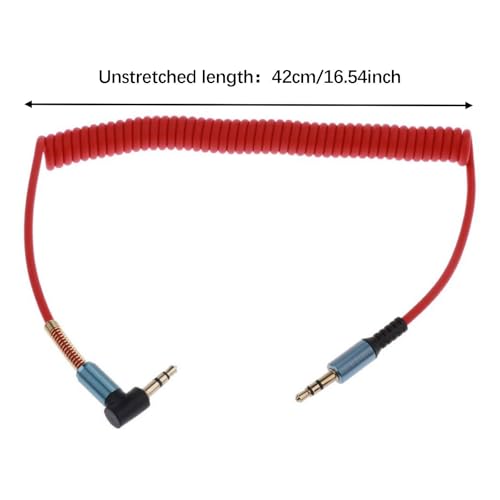 3.5mm Aux Cable Cord Coiled Headphone Cable 3.5mm Aux Extension Stereo Audio Cord Copper Right Angle Suitable for Portable Device Speaker, red