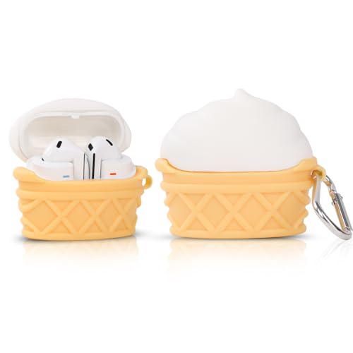 Case for Samsung Galaxy Buds 3 and for Galaxy Buds 3 Pro Earbuds with Carabiner, Silicone Charging Shockproof Protective Cover with Cartoon Skin Design for Man Woman Teen (Cone) - color: Cone