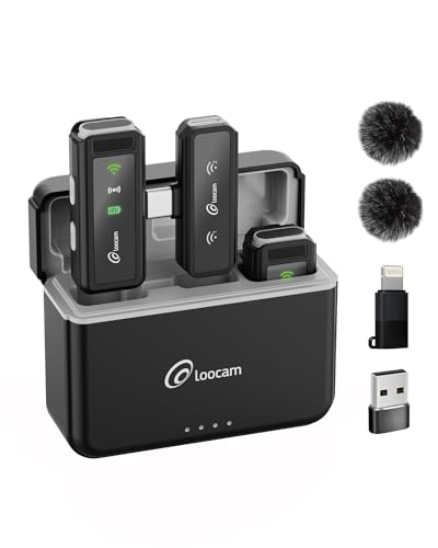 Loocam Mini Microphone for iPhone with Charging Case | Wireless Lavalier Microphone for Video, Recording, Vlog, 24h Standby, Hi-Fi Audio, Noise Cancellation, 131ft Range