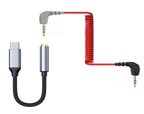 USB C to Aux & TRS to TRRS Microphone Patch Cable Mic Cord Set Compatible with iPhone15/16, Samsung, LG, Pixel, Moto, Mac, Laptop for Rode SC7, VideoMic, VideoMicro Go, BOYA & Other External Mic