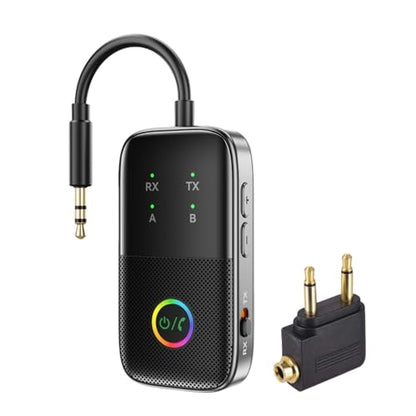 Bluetooth Transmitter Receiver for TV/Airplane, Supports 2 Headphones with AptX Adaptive/Low Latency, 3.5mm Aux Wireless Audio Adapter for Home Stereo/Flight/Car/Speakers/Gym, Plug & Play