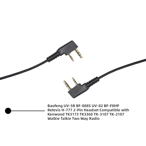 2-Pin in-Ear Earpiece Compatible with Kenwood TK-3107 2-Pack | Inline PTT mic, 360 degree lapel clip, soft silicone eartip, hands-free talk, fits Baofeng UV-5R UV-82 BF-888S