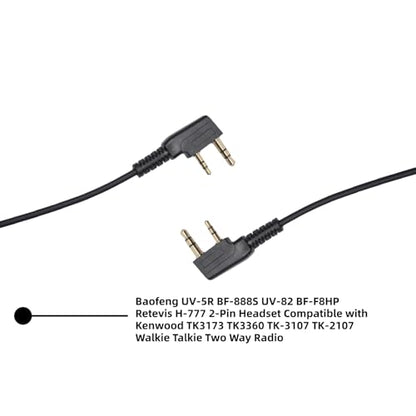 2-Pin in-Ear Earpiece Compatible with Kenwood TK-3107 2-Pack | Inline PTT mic, 360 degree lapel clip, soft silicone eartip, hands-free talk, fits Baofeng UV-5R UV-82 BF-888S