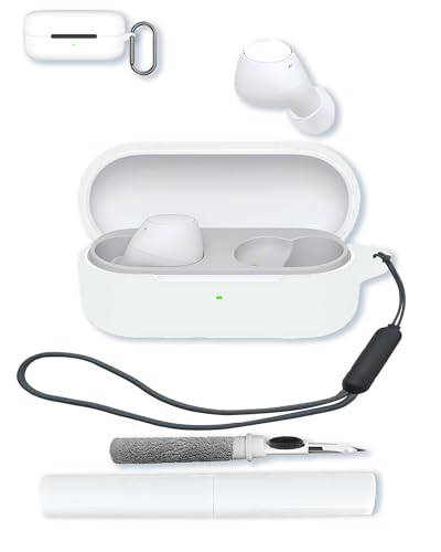 Case for Sony WF C510 Truly Wireless in-Ear Bluetooth Earbud,Soft Protective,Shockproof, BOVUGAC Silicone Case Cover with Keychain & Cleaning Kit & Lanyard-White - color: White