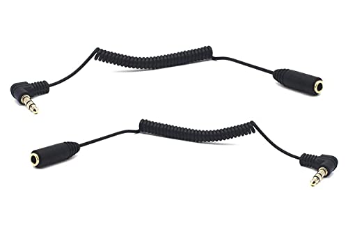 3.5mm TRS Stereo Extension Audio Coiled Cable, 2 Pack, 30cm, OD 1.5MM, 90 Degree Angle,1/8" Jack Headphone Aux Spring Spiral Cord