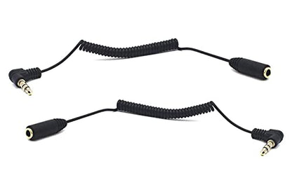 3.5mm TRS Stereo Extension Audio Coiled Cable, 2 Pack, 30cm, OD 1.5MM, 90 Degree Angle,1/8" Jack Headphone Aux Spring Spiral Cord