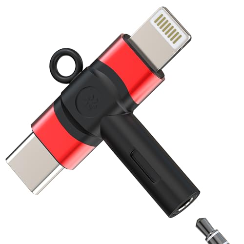 Aux to USB C Lightning for iPhone 17 16 15 14 13 Pro Max (2in1) 3.5mm Headphone Jack Adapter Audio Cable Dongle Female Male Port Car Microphone Splitter Plug Compatible with Samsung for Ipad