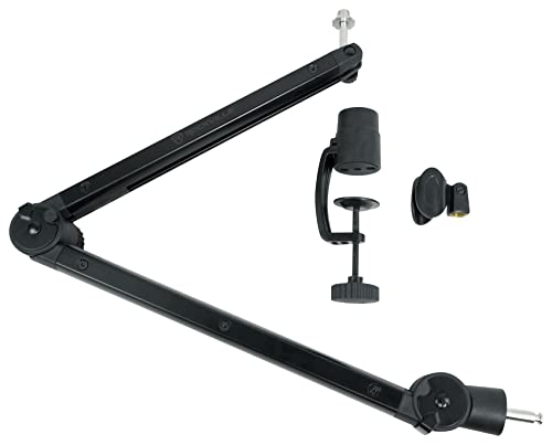 Rockville ROGAN STAND Pro Boom Arm Mic Stand with Fixed Mount, Desk Clamp | Built-in 6.5' XLR Cable, Aluminum, Foldable, No Springs, 5/8" Mic Threads, Safety Locking Pin, 38" Arm, Mic Clip Included