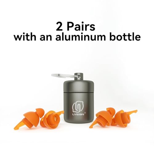 LYSIAN High Fidelity Concert Ear Plugs, 23dB, 2 Pairs with Case, Orange | Reusable soft musician earplugs for concerts, festivals & raves; 23dB noise reduction, 2 pairs with aluminum case - color: Orange