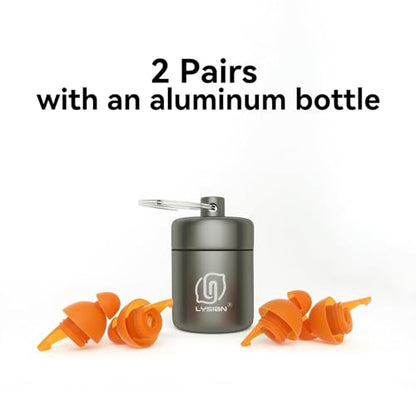 LYSIAN High Fidelity Concert Ear Plugs, 23dB, 2 Pairs with Case, Orange | Reusable soft musician earplugs for concerts, festivals & raves; 23dB noise reduction, 2 pairs with aluminum case - color: Orange