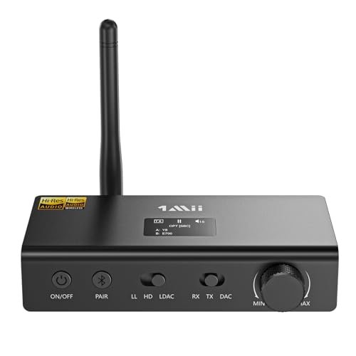1Mii DS700 HiFi Bluetooth Audio Transmitter Receiver with LDAC | OLED Display, Wireless Adapter with Audiophile DAC for TV Home Stereo, Optical & Coaxial Input/Output, RCA Output Only