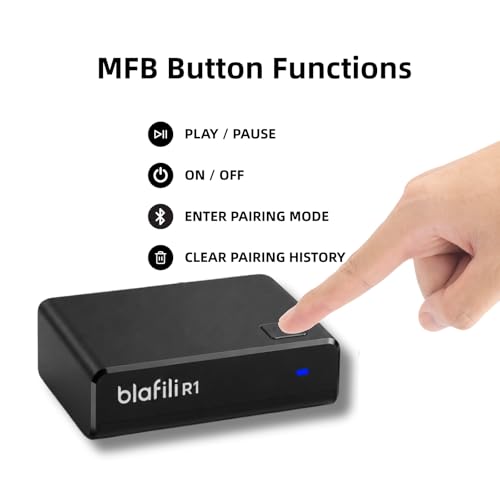 R1 Bluetooth Receiver for Home Stereo with RCA Line Out & USB Input | No-beep pairing, aptX Adaptive HD, for amplifiers and powered speakers, always-on USB power, music streaming only, no mic