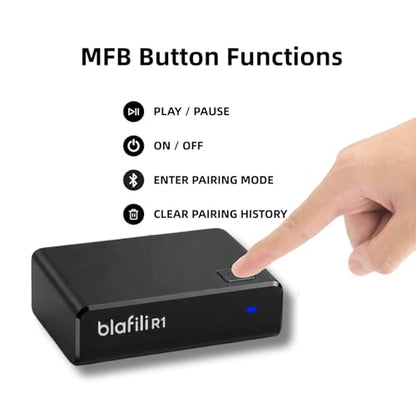 R1 Bluetooth Receiver for Home Stereo with RCA Line Out & USB Input | No-beep pairing, aptX Adaptive HD, for amplifiers and powered speakers, always-on USB power, music streaming only, no mic