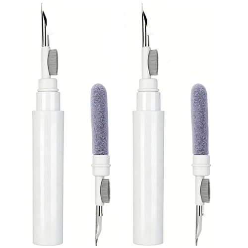 2-Pack Cleaning Brush Pen Set for Earbuds and Phones, Plastic Compact Cleaner Tool with Metal Tip (White) - color: White