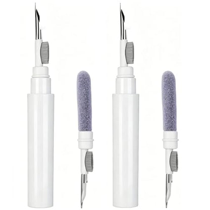 2-Pack Cleaning Brush Pen Set for Earbuds and Phones, Plastic Compact Cleaner Tool with Metal Tip (White) - color: White