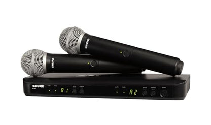 Shure BLX288/PG58 Dual Wireless Vocal System - J11 Band | 14-hour battery and 300 ft UHF range with two PG58 handheld vocal mics and dual-channel receiver for live vocals - style: J11 Band (596-616 MHz)