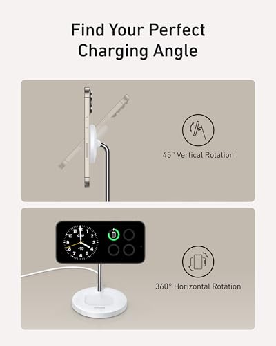 Anker MagGo 2-in-1 MagSafe Compatible Qi2 15W Wireless Charging Stand | Qi2 Certified, Fast Charging, Wireless Charger for iPhone 17, AirPods Pro, and More - color: White
