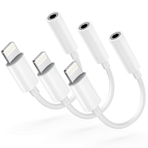 Apple MFi Certified Lightning to 3.5mm Headphone Jack Adapter -Premium Audio Quality & DAC Chip for Music Listening Car, Gym, Home Office, Compatible with iPhone 14/13/12/11/X/8/7 3Pack (White) - size: 3Pack